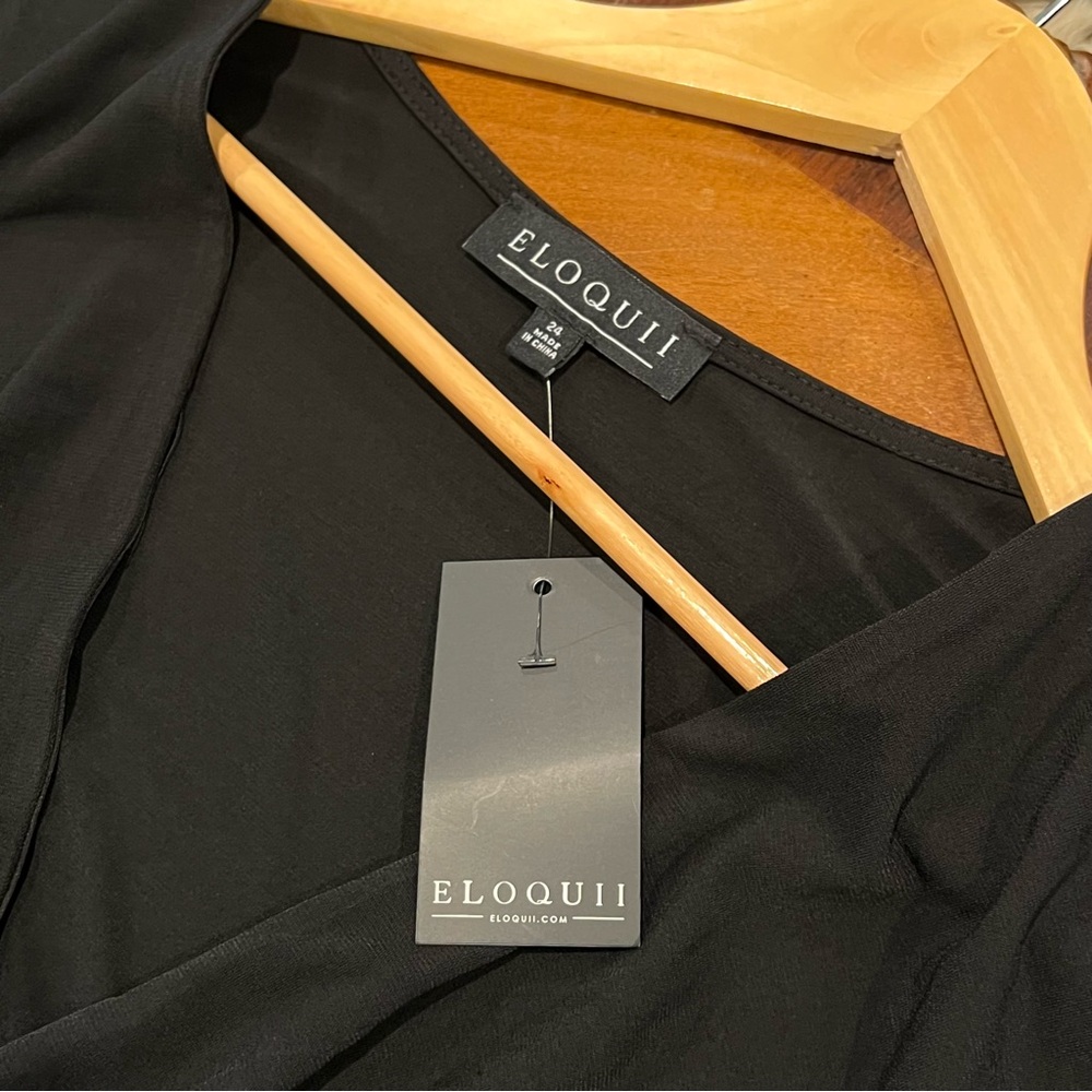 NEW $110 Eloquii Knot Front Pleated Skirt Dress Black Stretch Jersey Midi 24 - Picture 11 of 16